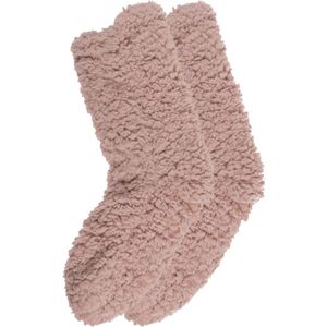 Huissokken van Out of the Blue - Warme sokken Fluffy met antislipzool - Rose - Gratis verzonden