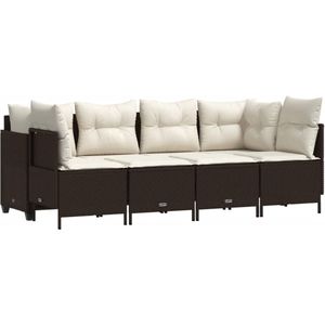 vidaXL - 5-delige - Loungeset - met - kussens - poly - rattan - bruin