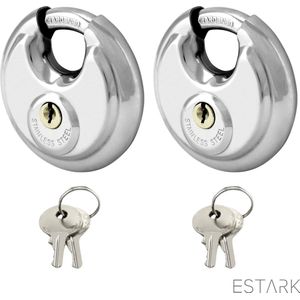 ESTARK® Hangslot - 2x Discusslot - 80mm - Extra Sterk Staal - Sloten - Discus Slot - 2 STUKS - Rond Ringslot - Sleutelslot - Hangsloten - Slot met Sleutel - Rond 2