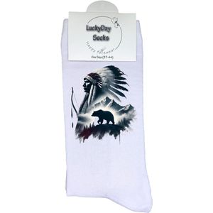 Indiaan - Valentijns Cadeau - Grappige sokken - Leuke sokken - Hem Haar sokken - Vrolijke sokken - Sint cadeau - Vaderdag - Moederdag - Verjaardag cadeau - Kerst cadeau - Beer - Jacht - Leuk Cadeau - Socks maken Happy - 37-44