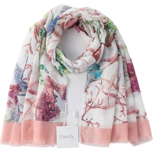 Emilie scarves - sjaal - voorjaar zomer - lichtroze - print sealife - koraal schelpen