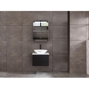 Mawialux badkamer meubel 60x50x43cm - Waskom - Spiegelkast 60x10x80cm - Mat zwart - MEU1.60MZ