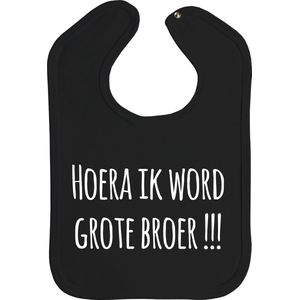 Slabbetjes - slabber - slab - baby - Hoera ik word grote broer !!! - zwangerschap aankondiging - drukknoop - stuks 1 - zwart