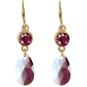 Party Dark Red Round - oorhangers - 18 karaats verguld