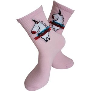 Verjaardags cadeau - Eenhoorn Sokken - vrolijke sokken - regenboog - witte sokken - tennis sokken - sport sokken - valentijns cadeau - sokken met tekst - aparte sokken - grappige sokken - Socks waar je Happy van wordt - maat 37-44