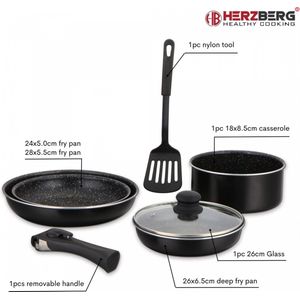 Herzberg HG-8090-7BK: 7-Delige pannenset met marmercoating