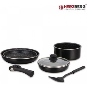 Herzberg HG-8090-7BK: 7-Delige pannenset met marmercoating