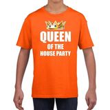 Koningsdag t-shirt Queen of the house party oranje voor kinderen / meisjes - Woningsdag - thuisblijvers / Kingsday thuis vieren 116/134