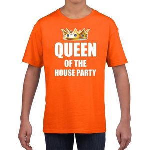 Koningsdag t-shirt Queen of the house party oranje voor kinderen / meisjes - Woningsdag - thuisblijvers / Kingsday thuis vieren 116/134