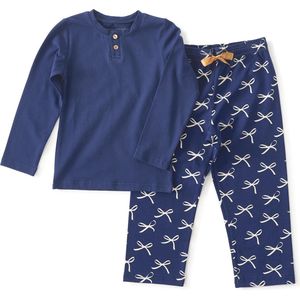 Little Label Pyjama Meisjes - Maat 134-140 - Blauw, Wit - Zachte BIO Katoen