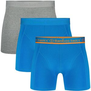 Bamboo Basics Heren Bamboe Boxershorts Rico (3-pack) - Grey Melange, Lichtblauw Ton Sur Ton & Lichtblauw met Oranje in band - Ondergoed Heren - Boxershort Heren Lange pijp - Maat S