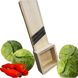 Grote houten mandoline/koolsnijder 65x17 cm met vinger beschermblok