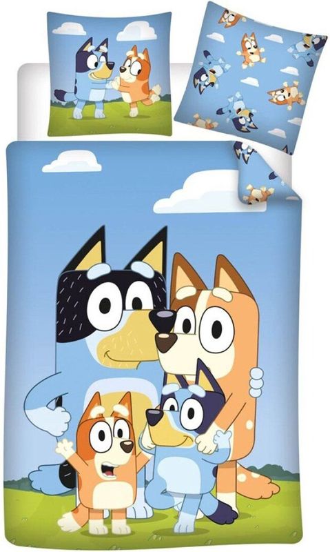 Bluey - Dekbedovertrek Fun Family - Blauw - 140 x 200 cm - Polykatoen - 1 Kussensloop 65 x 65 cm