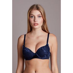 PD Dames Lingerie Voorgevormde beugel Satijn BH (10082) - Maat 75B - MARINE-BLAUW