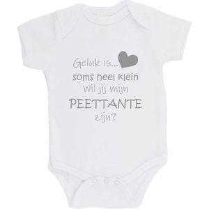 100% katoenen Romper ""Geluk is soms heel klein Wil jij mijn PEETTANTE zijn?"" Meter Unisex Katoen Wit/grijs Maat 68/74