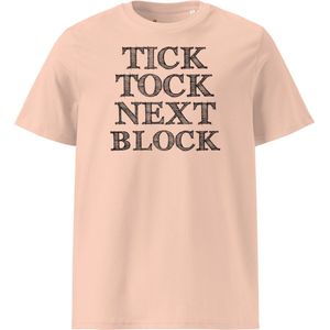 Tick Tock Next Block - Bitcoin T-shirt - Unisex - 100% Biologisch Katoen - Kleur Perzik - Maat XL | Bitcoin cadeau| Crypto cadeau| Bitcoin T-shirt| Crypto T-shirt| Crypto Shirt| Bitcoin Shirt| Bitcoin Merch| Crypto Merch| Bitcoin Kleding