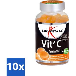 10 x Lucovitaal - Vitaminen - Vit'C Gummies - Vegan - Suikervrij - Sinaasappel Smaak - 60 Gummies - Suikervrije Gummies - Sinaasappelsmaak - Gezonde Snacks