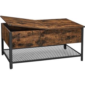 Signature Home opklapbaar salontafel - salontafel met verborgen opbergruimte - Tafel mesh plank - voor woonkamer - industrieel - vintage bruin-zwart - 100 x 55 x 47 cm
