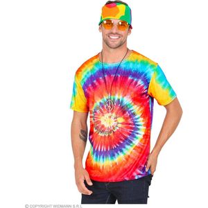 Widmann - Hippie Kostuum - Hippie Shirt Tie-Dye Circle Of Freedom - Multicolor - Large / XL - Carnavalskleding - Verkleedkleding