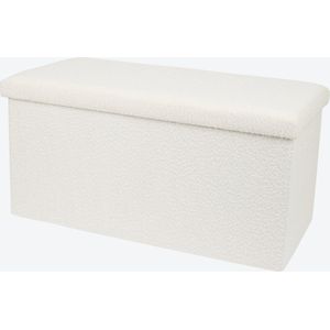 Bouclé - Opbergpoef - Crème wit - Rechthoek - Vouwbaar - 76 cm breed - 38 cm hoog - Bankje - Organizer