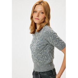 Koton - Trui - Grijs - Knitwear - Ronde Hals - Halve Mouw