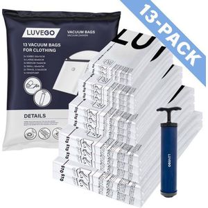 Luvego vacuümzakken kleding 12 stuks vacuüm opbergzakken alle gangbare maten vacuüm zakken met vacuümpomp - Met XL zakken