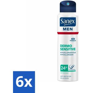 Sanex Men - Deodorant Spray - Dermo Sensitive - Zachte Bescherming - 200 ml - Voordeelverpakking - 6 stuks