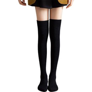 Gebreide kniekousen voor dames - zachte katoenen kniekousen - dikke badstof warme sokken - winter beenwarmersokken - lange laarzensokken - casual kniekousen - modieuze katoenen rollenspel kniekousen - Zwart - 22*55cm