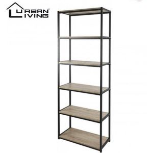 Urban Living - Bibliotheekkast met 5 Planken - Industieel design Boekenkast - MDF Hout - Zwart & Beige - Metalen frame