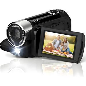 Handheld Video Camcorder, 1080P 16MP DV Camera 2.7in TFT Draaibaar Scherm 16x Vloggen Video voor Kinderen Digitale Zoom met USB Kabel Zwarte Mini Dv-speler (Zwart) - 32GB