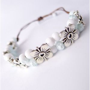 Sorprese armband - Boho Flower - armband dames - wit - verstelbaar - cadeau - Model C