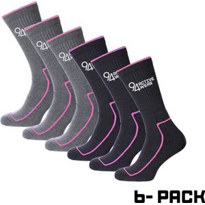 94activewear Merino Wol Sokken Dames 6 paar - Maat 35-38 - Thermosokken - 40% Merino Wol - Warme sokken - Zwart/Roze