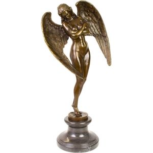 The Winged Night - Bronzen Beeld - Kunst Sculptuur - Brons Engel - Godin van de nacht - Mythologie kunstwerk - Standbeeld - 33x20x64
