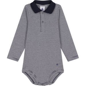 Petit Bateau Gestreepte katoenen body met lange mouwen en kraagje voor baby's Jongens Rompertje - Maat 62