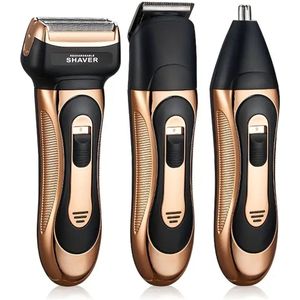 Krachtige 3in1 Scheerapparaat Set - Oplaadbare Trimmer met Body Shaver, Baard/Precisietrimmer en Oor/Neustrimmer- Voor de perfecte Lichaamshaar verzorging voor Dames en Heren - Kleur: Goud
