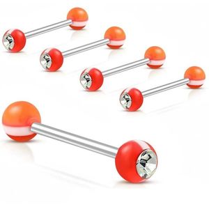 Gestreept Oranje Acryl Tongpiercing met Kristal