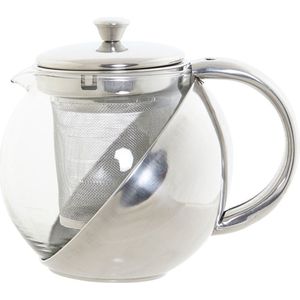 Theepot van glas en RVS 600 ml met filter/infuser en handvat