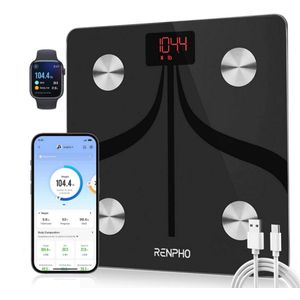 WNHB® Slimme bluetooth weegschaal – Lichaamssamenstelling analyseren – USB oplaadbaar – Digitale personenweegschaal met app – Hoge precisie – Fitness en gezondheid