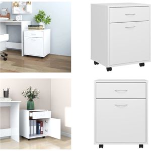 vidaXL Rolkast 45x38x54 cm bewerkt hout wit - Opbergkast - Opbergkasten - Rolbare Kantoorkast - Rolbare Kantoorkasten