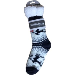 Hüttesock - Happy dames huissokken - kerstsokken - Extra warm en zacht - ABS en anti slip - Donkerblauw - Rendier