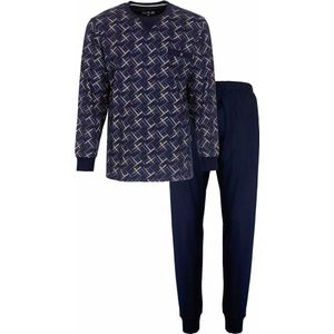 MEQ - Heren Pyjama - Geprint Dessin - Ronde Hals - Donker Blauw. - Maat 3XL