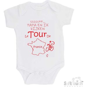 100% katoenen Romper "ssssstt... Papa en ik kijken Le Tour De France" Wielrennen Papa Vaderdag Katoen Wit/rood Maat 62/68