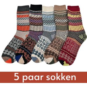 5 paar Warme Sokken met Wol - maat 35-39 - Kleurig Noors Design - Hyggy/Huissokken/Wandelsokken