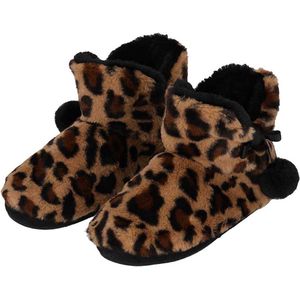 XQ dames homeboots - animal print - bruin/zwart - hoog - maat 41/42