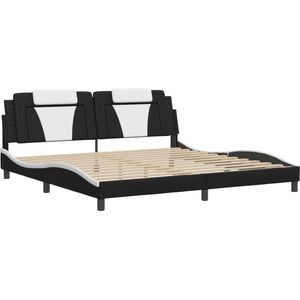 vidaXL - Bedframe - met - hoofdbord - kunstleer - zwart - en - wit - 200x200 - cm