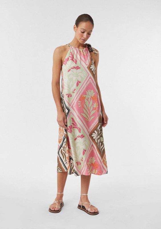 COMMA Jurk  donkerbruin / lichtgroen / pink / offwhite