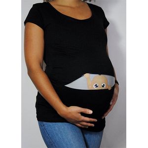Zwangerschapsshirt Kiekeboe zwart, met unisex donkere baby (XXL)