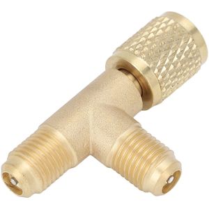 Quick Connect T-adapter, Quick Connect Airconditioning R22-aansluitadapter, met klepkern van messing, 1/4 inch SAE massieve structuur, voor R22 R12 R134 of vacuümmeter