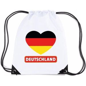 Duitsland nylon rijgkoord rugzak/ sporttas wit met Duitse vlag in hart