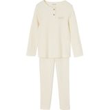 Vertbaudet - Set van 2 Geribde Meisjespyjama's - Effen en Luipaardprint - Lange Mouwen